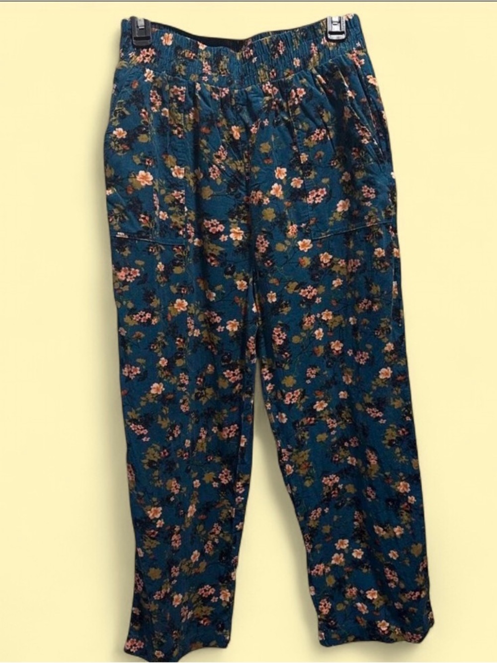 NATURAL LIFE Teal Floral Corduroy Pants